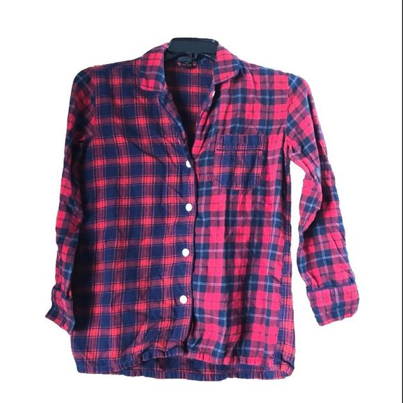 J Crew Collared Mixed Plaid Flannel Button Front Pajama Top - XS - Picture 1 of 11